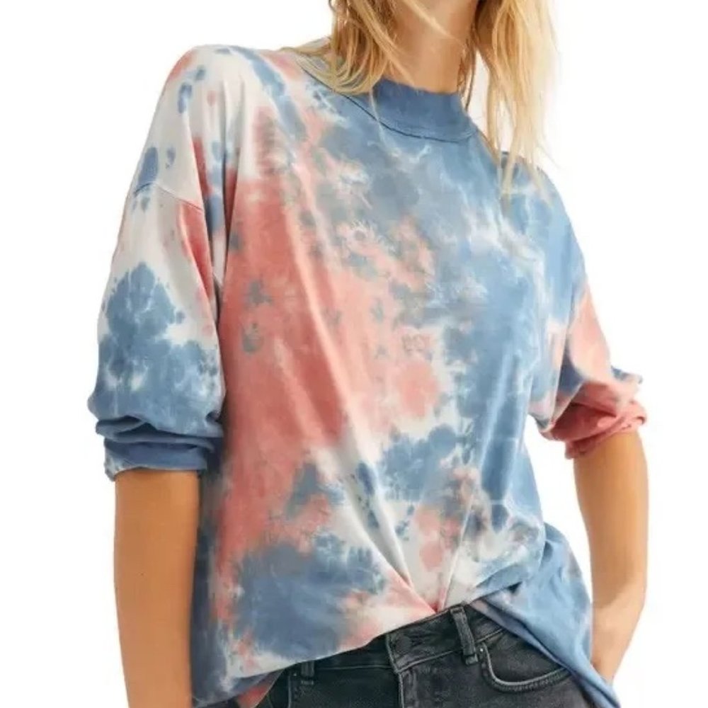 Free People Be Free Tie-Dyed Long-Sleeve T-Shirt in Cotton Candy Size M